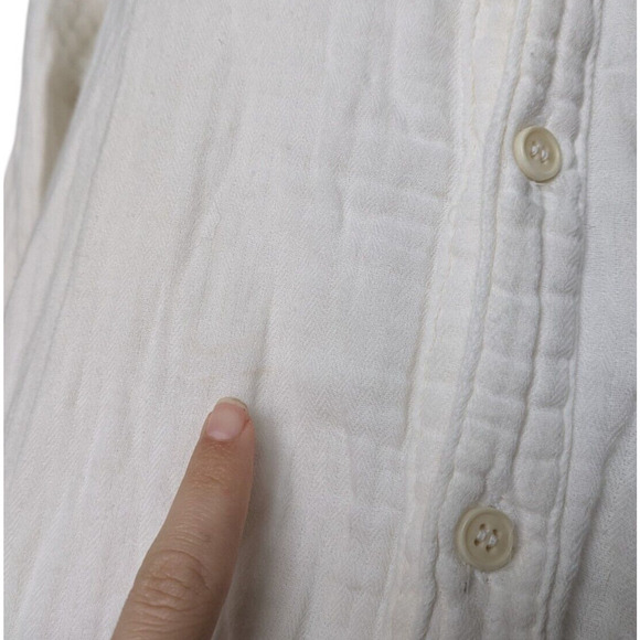 CP Shades Ivory Smocked Cotton Gauze Button Down Shirt Size Small V Neck Collar - Picture 7 of 8